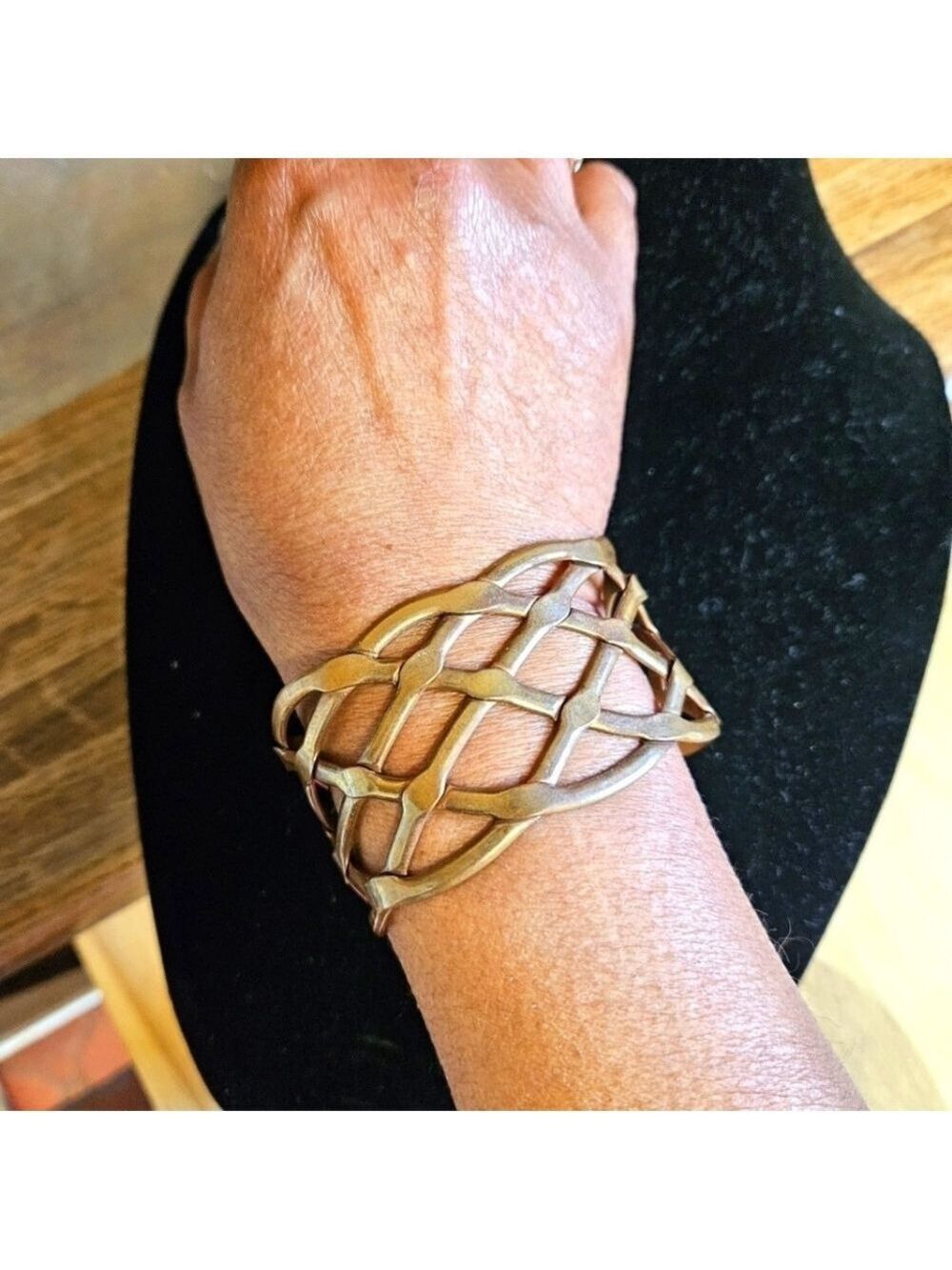 Vintage Mexico Copper Lattice Weave Open Cuff Bracelet
